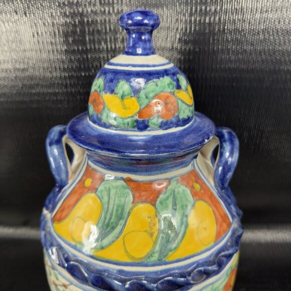 Hand Made Mexican Pottery Talavera Large Jug Container Cookie Jar W Lid Vintage - Picture 12 of 15